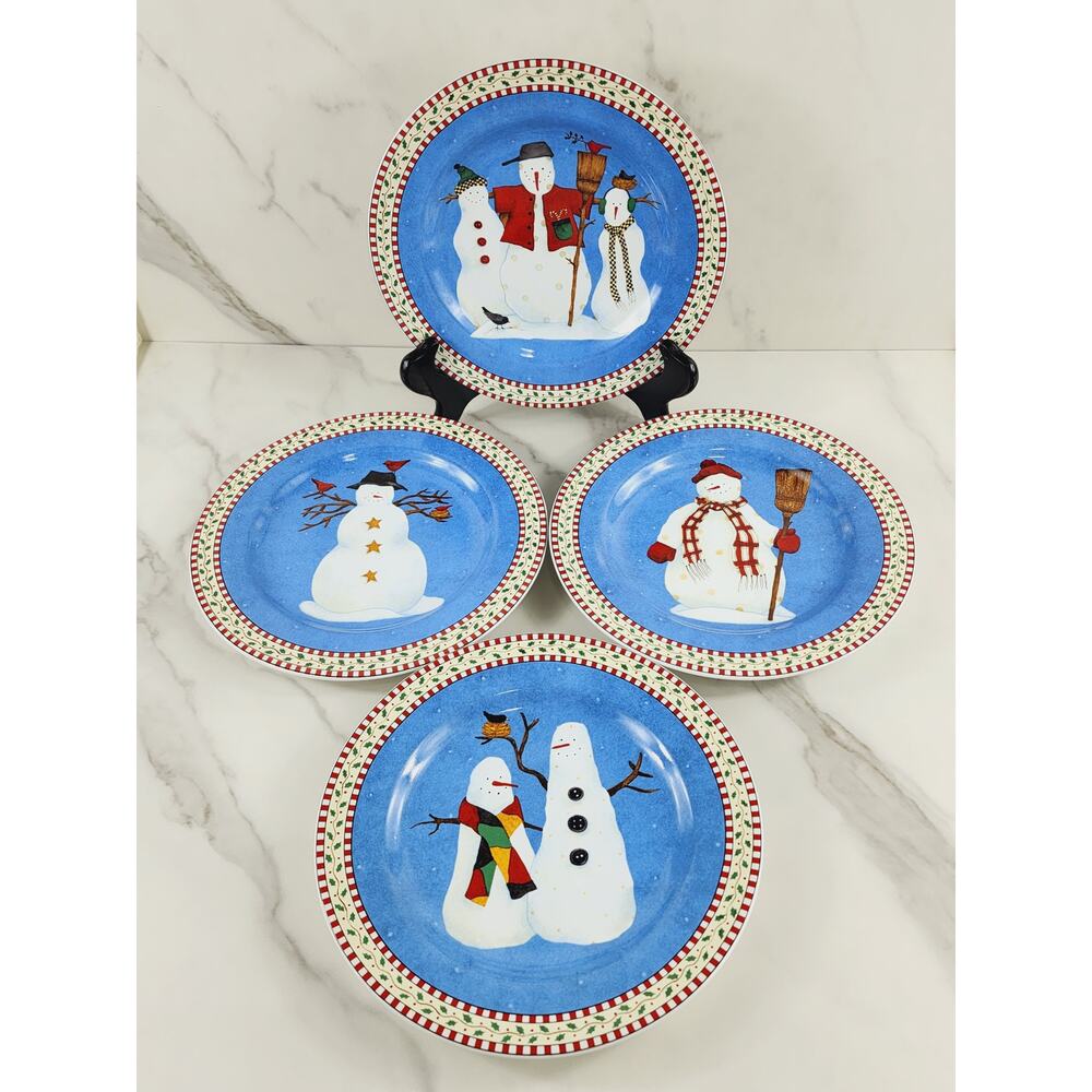 Oneida Snowman Salad Plate 8 1/4" Sakura Debbie Mumm Stoneware Dinnerware x4